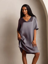 [رمادي أرجواني] SilkSilky-SA Half Sleeve V Neck باس النوم 004