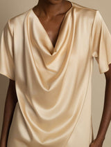 [شامبانيا] SilkSilky-SA Short Sleeve Cowl Neck بلوزات نسائية 004