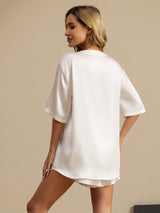 [أبيض] SilkSilky-SA Short Sleeve Round Neck طقم بيجامة نسائي 002