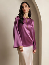 [الأرجواني الداكن] SilkSilky-SA Long Sleeve Boat Neck بلوزة 005