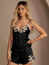 [أسود] SilkSilky-SA Sleeveless V Neck مجموعة قميص قصير 001