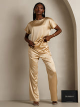 [شامبانيا] SilkSilky-SA Short Sleeve Boat Neck تي شيرت نسائية 006