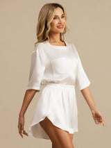 [أبيض] SilkSilky-SA Short Sleeve Round Neck طقم بيجامة نسائي 003