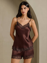 [بني] SilkSilky-SA Sleeveless V Neck مجموعة قميص قصير 005