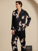 [أسود] SilkSilky-SA Long Sleeve Lapel Collar بيجامة رجالية 003
