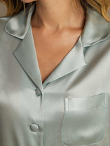 [أزرق فاتح] SilkSilky-SA الحرير الخالص Notch Collar طقم بيجامة نسائي 007,