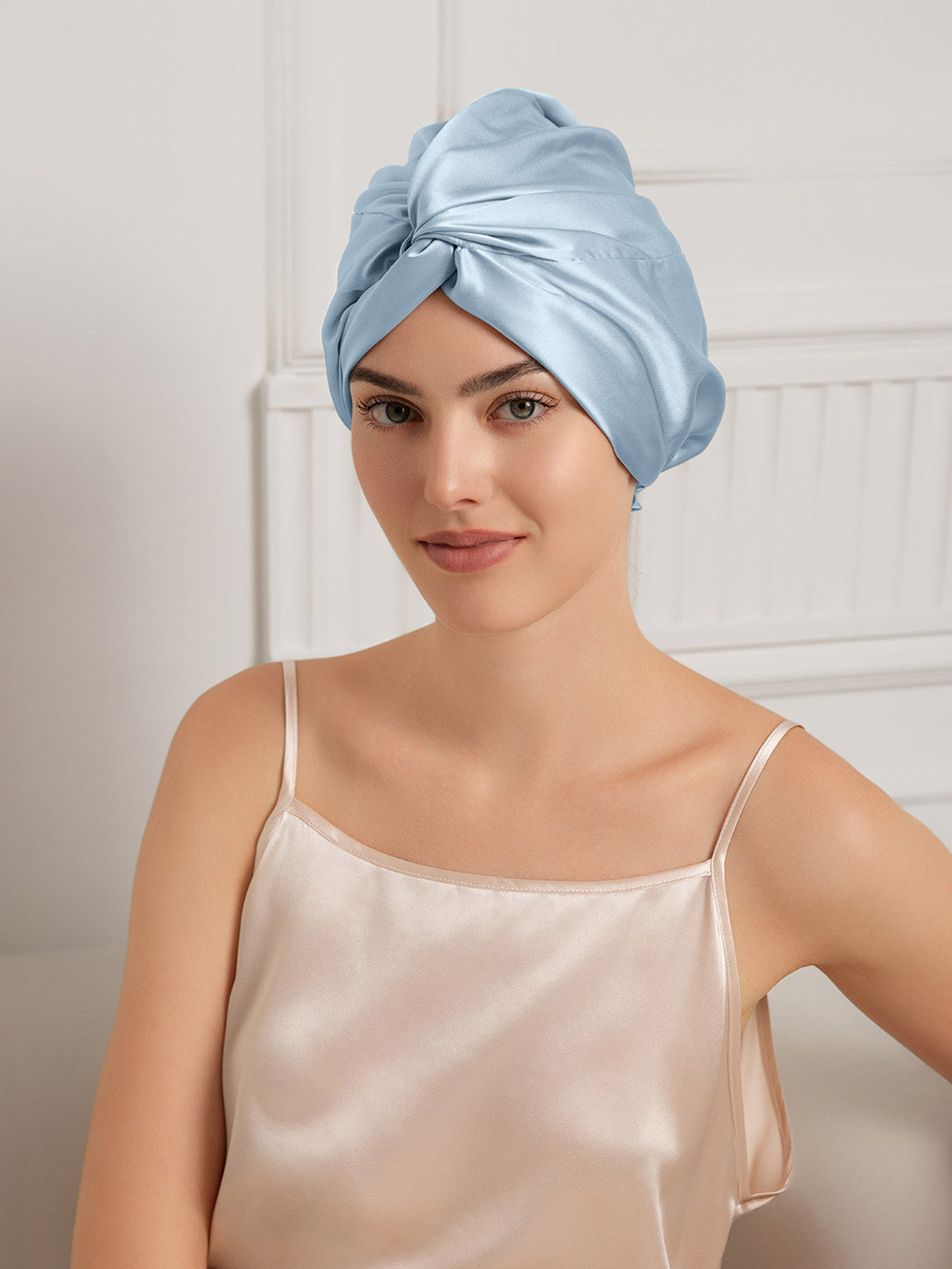 [الأزرق الصلب] SilkSilky-SA 22Momme الحرير الخالص Sleep Cap 001