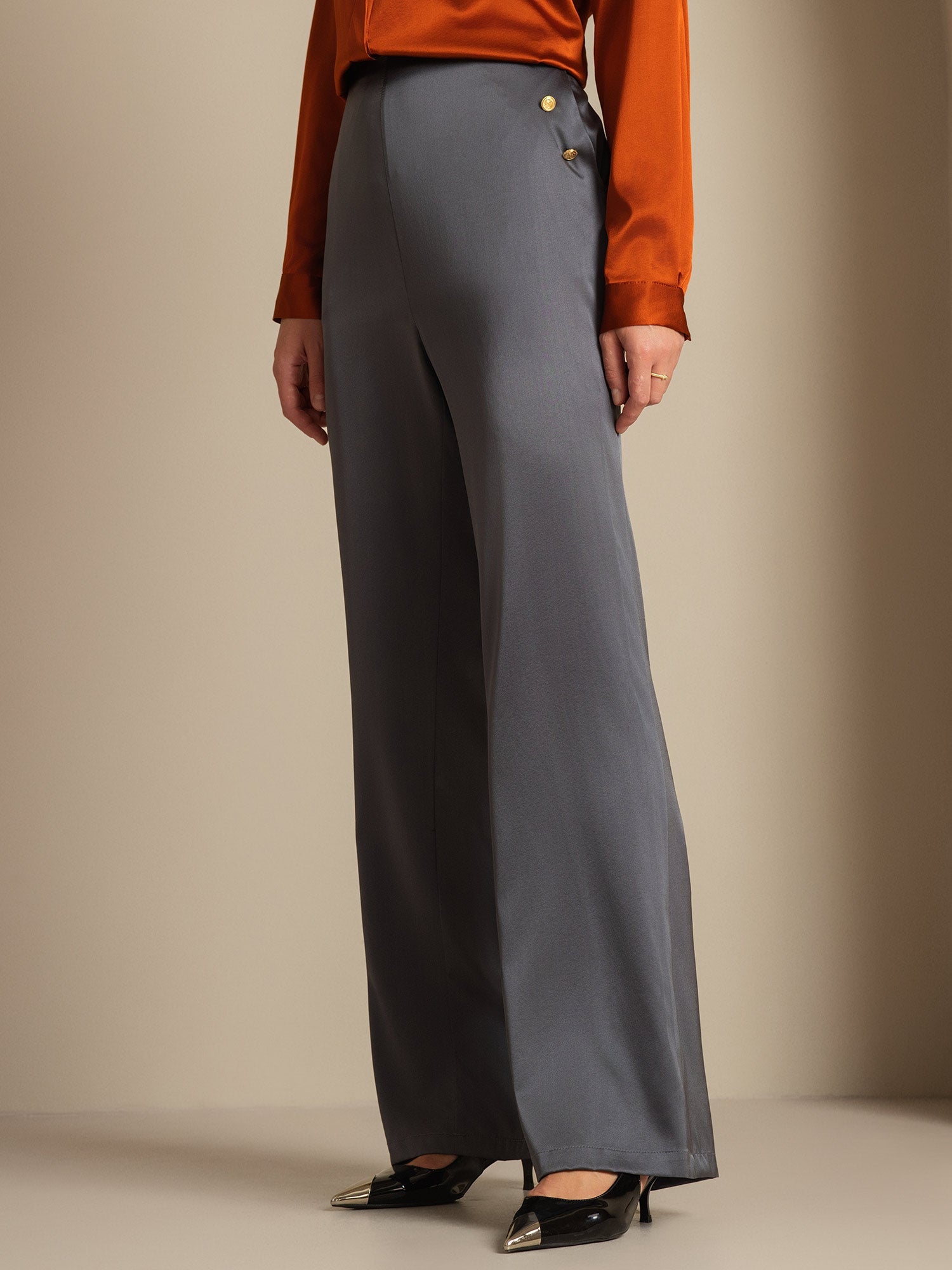 [الرمادي الداكن] SilkSilky-SA 19Momme الحرير Womens Pants 005,