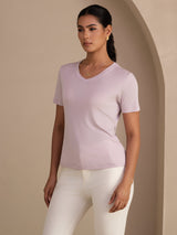 [لافندر] SilkSilky-SA Short Sleeve V Neck تي شيرت نسائية 003