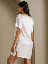 [أبيض] SilkSilky-SA Half Sleeve V Neck باس النوم 002