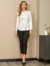 [أبيض] SilkSilky-SA Long Sleeve Lapel Collar بلايز نسائية 005