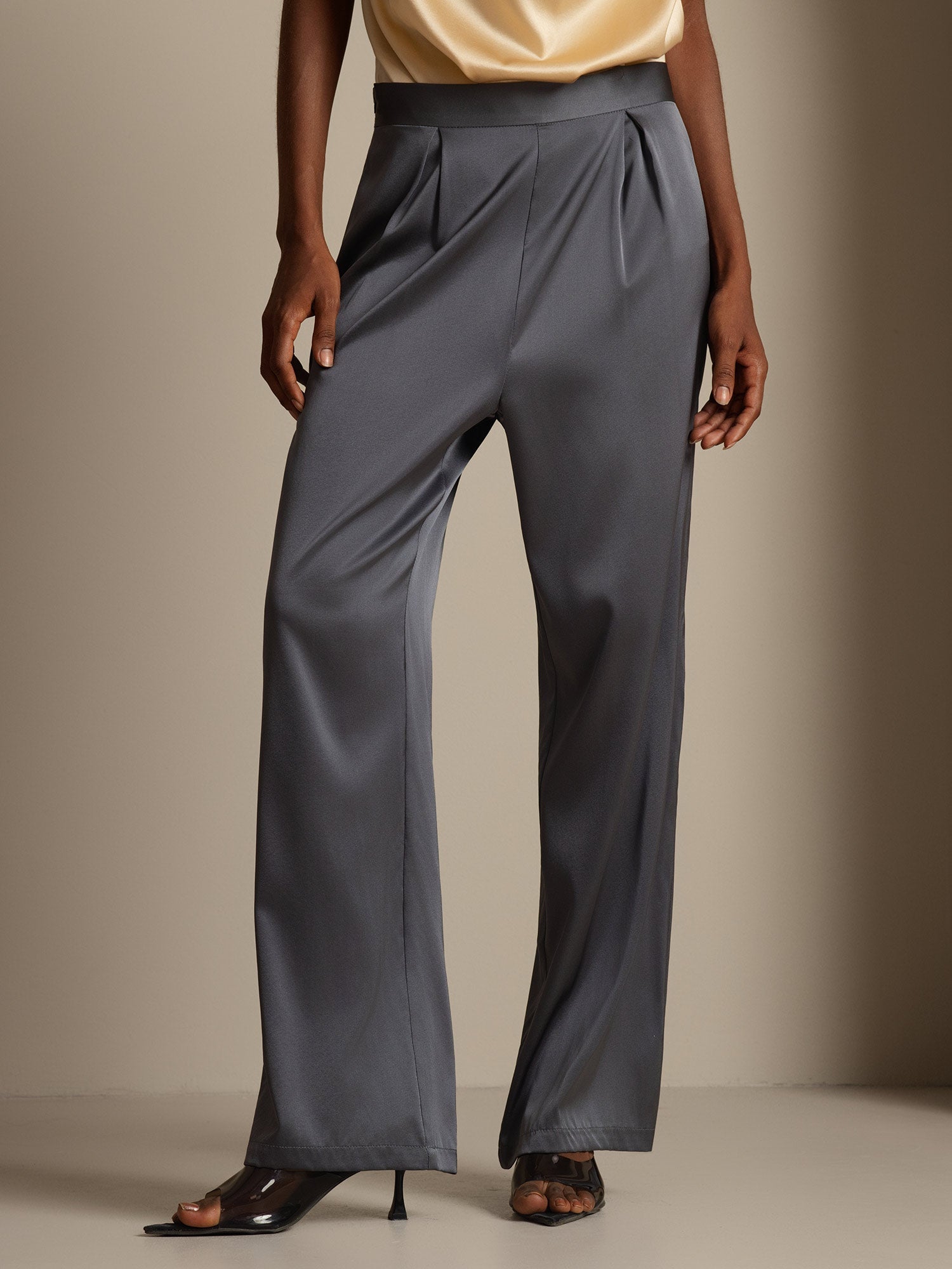 [الرمادي الداكن] SilkSilky-SA 19Momme الحرير Womens Pants 006,