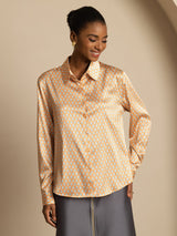 [أنماط زهرية] SilkSilky-SA Long Sleeve Lapel Collar بلايز نسائية 001