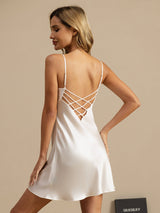 [أبيض] SilkSilky-SA Sleeveless V Neck باس النوم 001