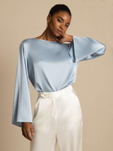 [أزرق رمادي] SilkSilky-SA Long Sleeve Boat Neck بلوزة 001