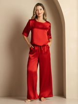 [خمر] SilkSilky-SA Half Sleeve Round Neck طقم بيجامة نسائي 001