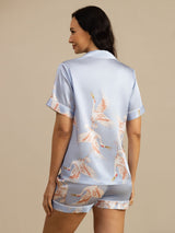 [أزرق فاتح] SilkSilky-SA Short Sleeve Lapel Collar طقم بيجامة نسائي 002