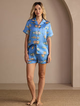 [سمكة زرقاء] SilkSilky-SA Short Sleeve Lapel Collar طقم بيجامة نسائي 005