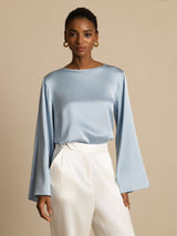 [أزرق رمادي] SilkSilky-SA Long Sleeve Boat Neck بلوزة 006