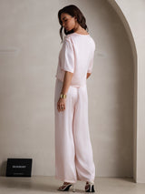 [لون القرنفل] SilkSilky-SA Half Sleeve Round Neck طقم بيجامة نسائي 002