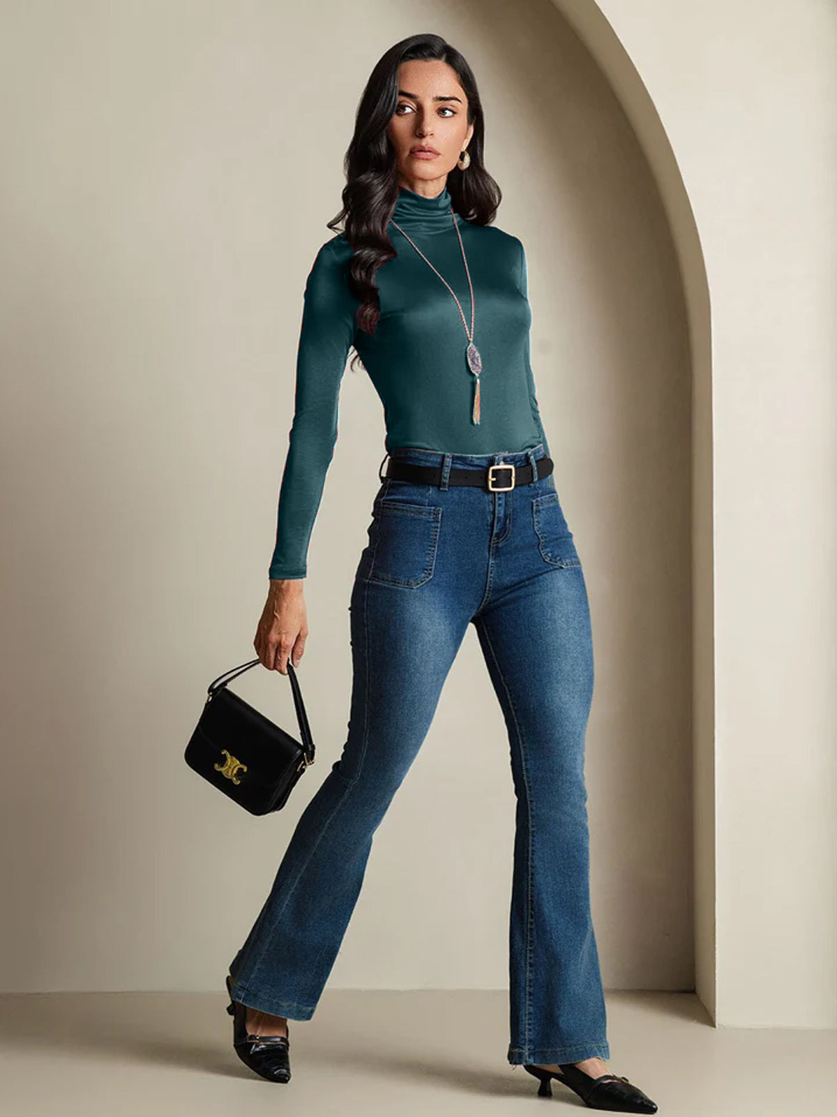 [أخضر غامق] SilkSilky-SA الأكمام الطويلة ياقة مدورة تي شيرت نسائية 006