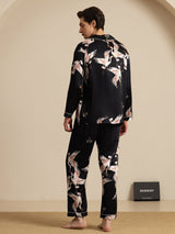 [أسود] SilkSilky-SA Long Sleeve Lapel Collar بيجامة رجالية 002