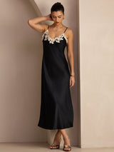 [أسود] SilkSilky-SA Sleeveless V Neck فساتين نسائية 006