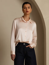 [وردي فاتح] SilkSilky-SA Long Sleeve Lapel Collar بلايز نسائية 007