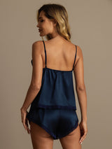 [أزرق غامق] SilkSilky-SA Sleeveless V Neck مجموعة قميص قصير 002