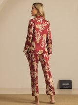 [تنين بلون النبيذ] SilkSilky-SA Long Sleeve Lapel Collar طقم بيجامة نسائي 002