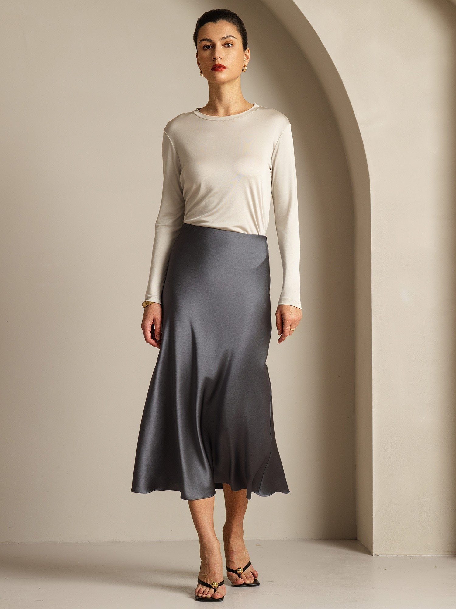 [رمادي] SilkSilky-SA الحرير الخالص Womens T-Shirt 015,