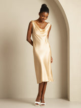 [شامبانيا] SilkSilky-SA Sleeveless Cowl Neck فساتين نسائية 006