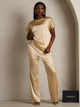 [شامبانيا] SilkSilky-SA Short Sleeve Boat Neck تي شيرت نسائية 005