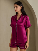 [ضارب الى الحمرة] SilkSilky-SA Short Sleeve Lapel Collar طقم بيجامة نسائي 007