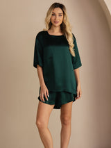 [أخضر غامق] SilkSilky-SA Short Sleeve Round Neck طقم بيجامة نسائي 003