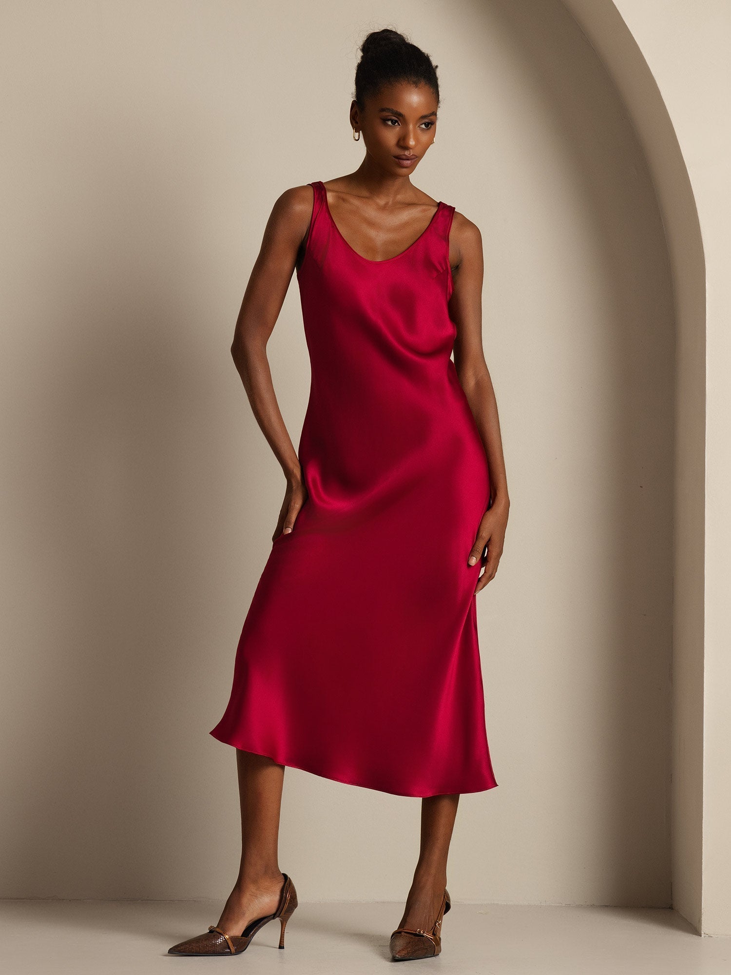 [خمر] SilkSilky-SA الحرير الخالص قارب الرقبة فساتين نسائية 004,