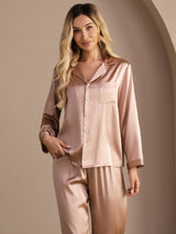 [توسكانا] SilkSilky-SA Long Sleeve Lapel Collar طقم بيجامة نسائي 005