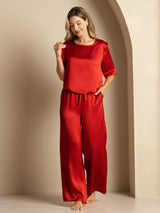 [خمر] SilkSilky-SA Half Sleeve Round Neck طقم بيجامة نسائي 004