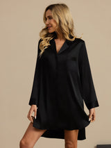 [أسود] SilkSilky-SA Long Sleeve Lapel Collar باس النوم 005