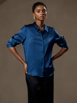 [المياه الخضراء] SilkSilky-SA Long Sleeve Lapel Collar بلايز نسائية 004