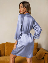 [الأزرق الصلب] SilkSilky-SA 3/4 Sleeve رداء حمام نسائي 002