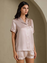 [رمادي الظل] SilkSilky-SA Short Sleeve Lapel Collar طقم بيجامة نسائي 007