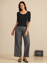 [أسود] SilkSilky-SA Half Sleeve Scoop Neck تي شيرت نسائية 007