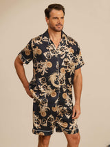 [التنين الأسود] SilkSilky-SA Short Sleeve Lapel Collar بيجامة رجالية 001