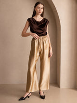 [شوكولاتة داكنة] SilkSilky-SA Cap Sleeve Cowl Neck تي شيرت نسائية 004