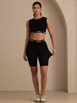 [أسود] SilkSilky-SA Sleeveless Crew Neck Women's Outfit Sets 008