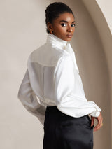 [أبيض] SilkSilky-SA Long Sleeve High Neck بلوزة 004