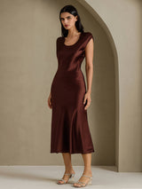 [قهوة] SilkSilky-SA Cap Sleeve فساتين نسائية 007