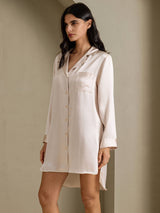 [اللون البيج] SilkSilky-SA Long Sleeve Lapel Collar باس النوم 001