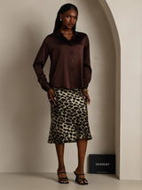 [شوكولاتة داكنة] SilkSilky-SA Long Sleeve Lapel Collar بلايز نسائية 006